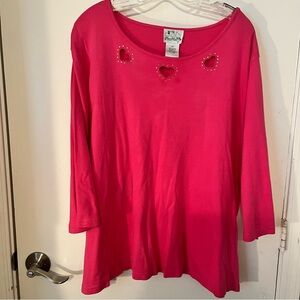 Quacker Factory Pink Sequin Heart T Shirt Women’s Plus Size 2X Half Sleeve Tee